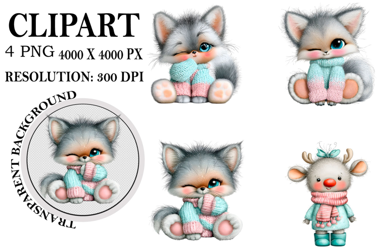 Whimsical Woodland Christmas Clipart Watercolor PNG example image 1
