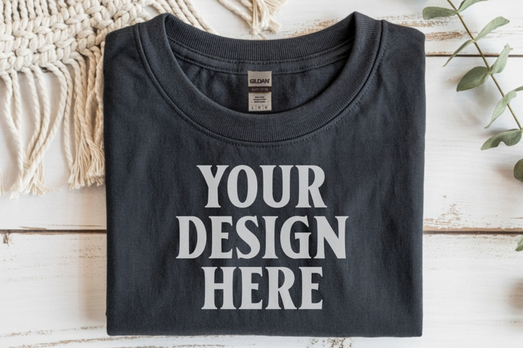 Black Gildan 5000 Flat Lay Tshirt Mockup, G5000 mockup