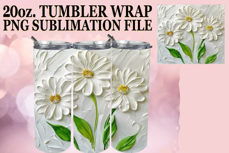 White Blossom Radiance: 3D Tumbler Sublimation