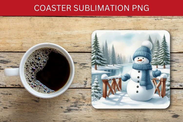 square coaster - christmas snowman example image 1