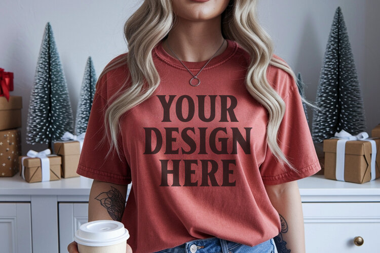 Christmas Comfort Colors 1717 Chili TShirt Mockup, CC 1717 example image 1