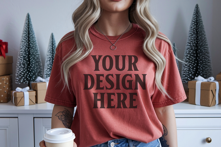 Christmas Comfort Colors 1717 Chili TShirt Mockup, CC 1717