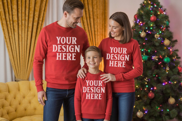 Christmas Family Matching T-Shirt Mockups | Holiday Group