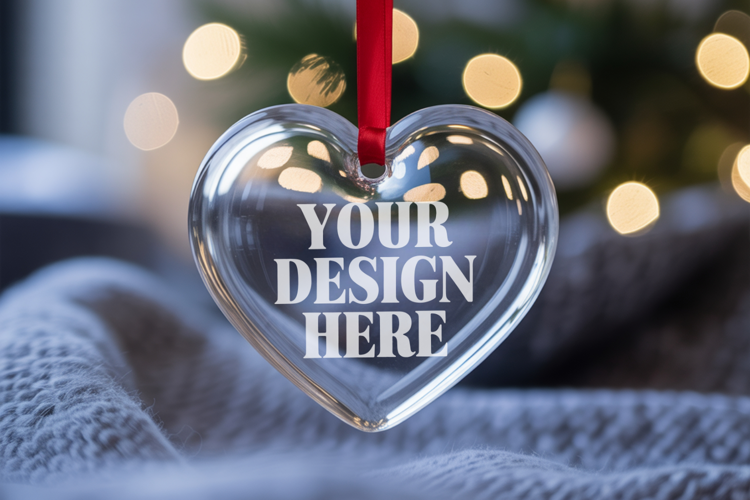Christmas Heart Crystal Glass Ornament Mockups