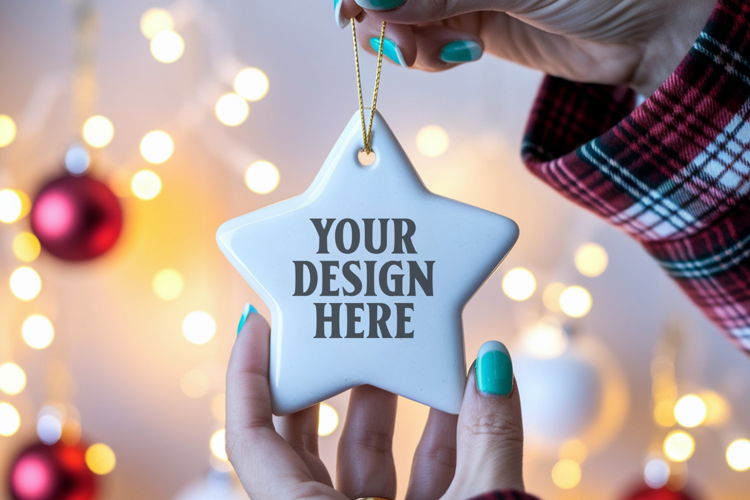 Christmas Star Ceramic Ornaments Mockup