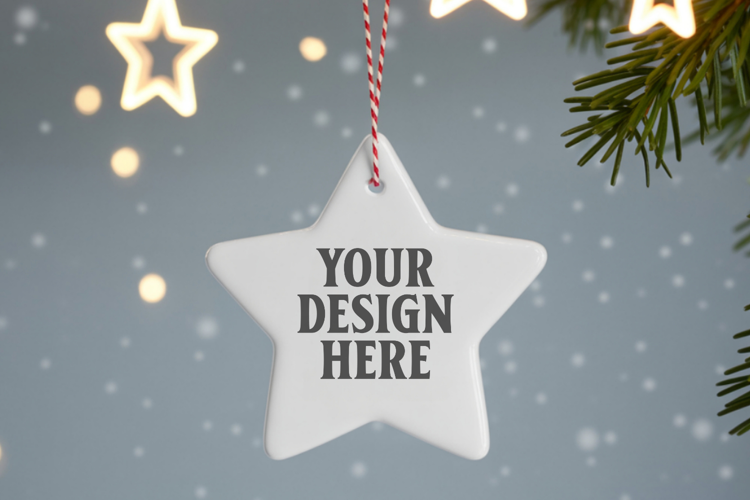 Christmas Star Ceramic Ornaments Mockup | Holiday Star Ornam