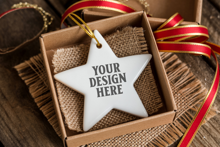 Christmas Star Ceramic Ornament Mockup | Cozy Boho Holiday D