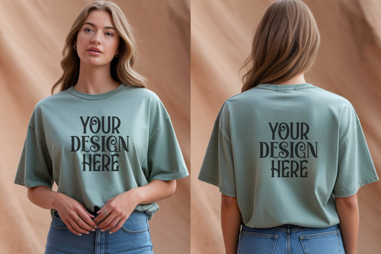Comfort Colors 1717 Chalky Mint Front & back T shirt mockups