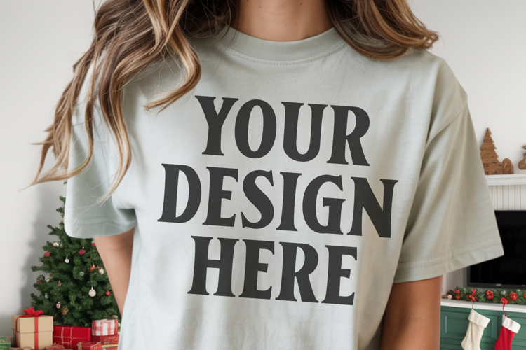 Christmas Comfort Colors 1717 Grey T-Shirt Mockup Real