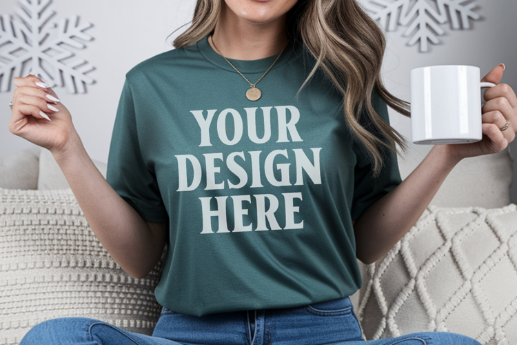 Light Green Comfort Colors 1717 Christmas Shirt Mockup, Coz