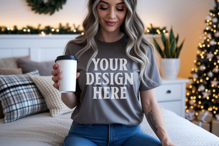 Comfort Colors 1717 Pepper Christmas T-Shirt Mockup, Boho