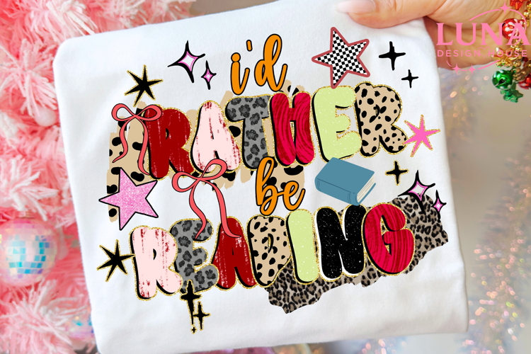 Id Rather Be Reading Png, Vintage Bookish Collage Shirt