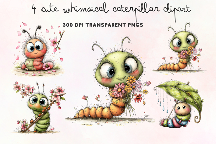 Cute Whimsical Caterpillar Clipart PNG example image 1