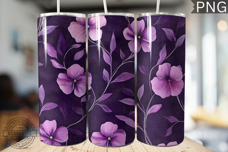 Purple Floral Tumbler Wrap - High Quality 300 Dpi