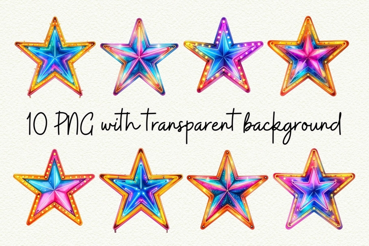 Retro Neon Star Clipart Groovy Disco Christmas PNG