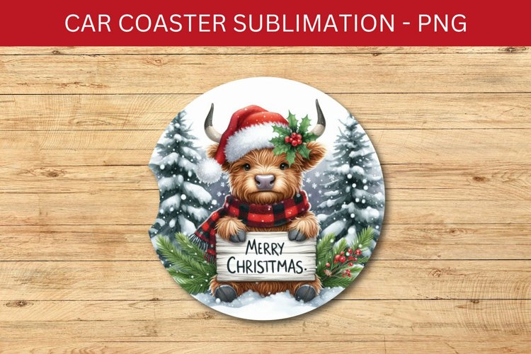 rounded car coaster - highland cow example image 1