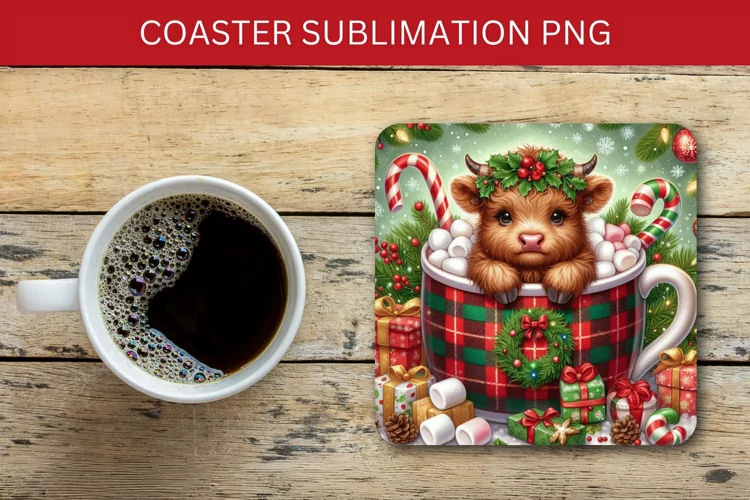 square coaster - highland cow in the mug