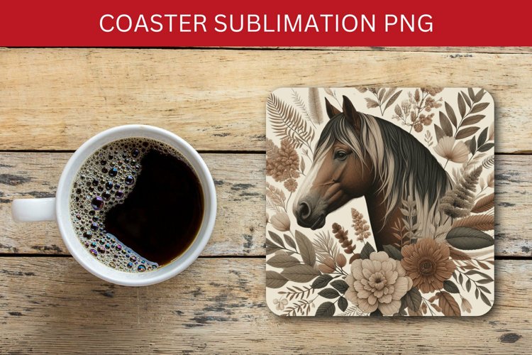 square coaster - floral horse