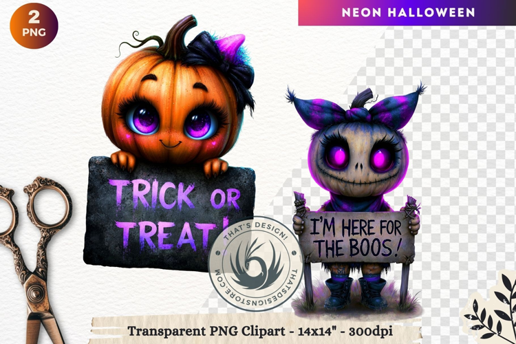 Neon Halloween Character Clipart Spooky Kawaii