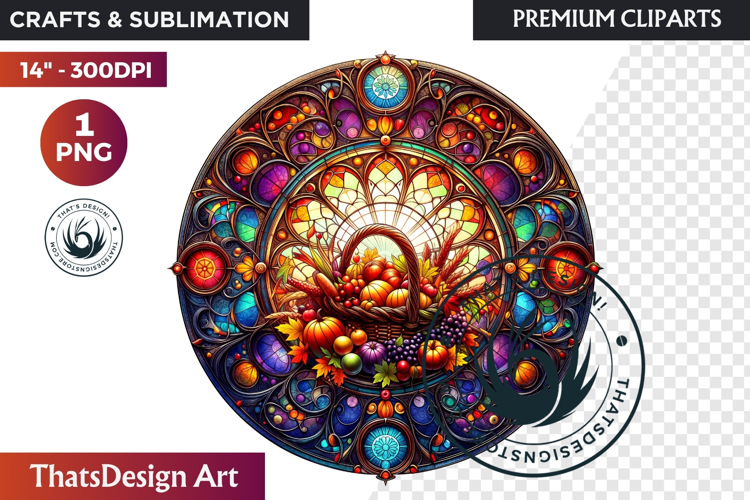 Autumn Stained Glass PNG, Fall Thanksgiving Pumpkin clipart