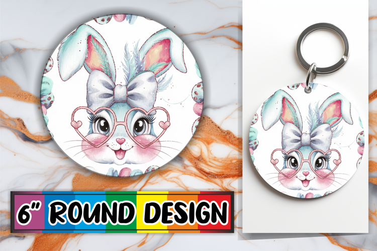 Whimsical Round Keychain Sublimation, Easter Bunny