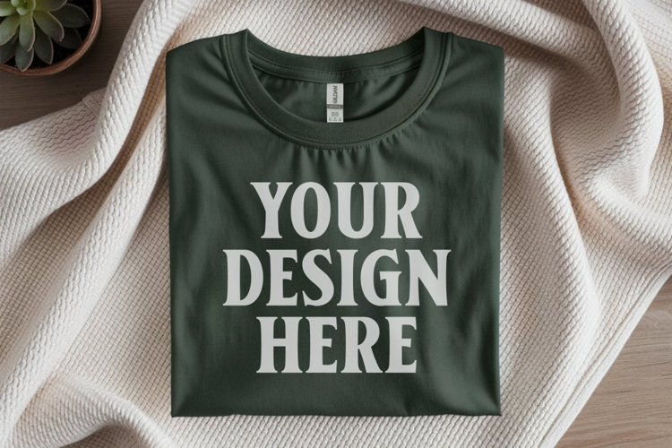Gildan 64000 Forest Green Folded T-Shirt Mockup | Flat Lay U