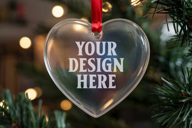 Christmas Heart Crystal Glass Ornament Mockup | Clear Heart