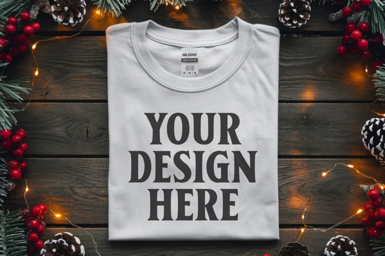 Gildan 64000 White Folded Christmas Flat Lay T-shirt
