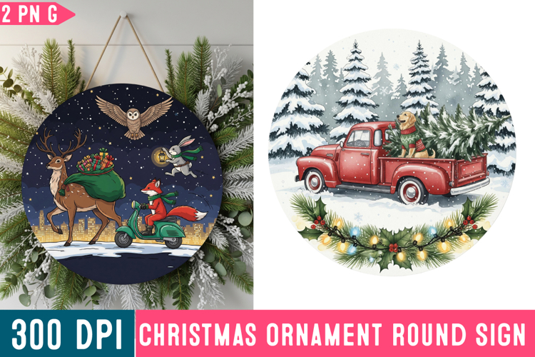 Christmas Ornaments Round Sign PNG, Christmas Round Sign PNG