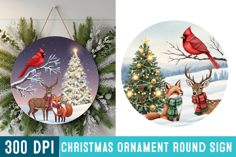 Christmas Ornaments Round Sign PNG, Christmas Round Sign PNG