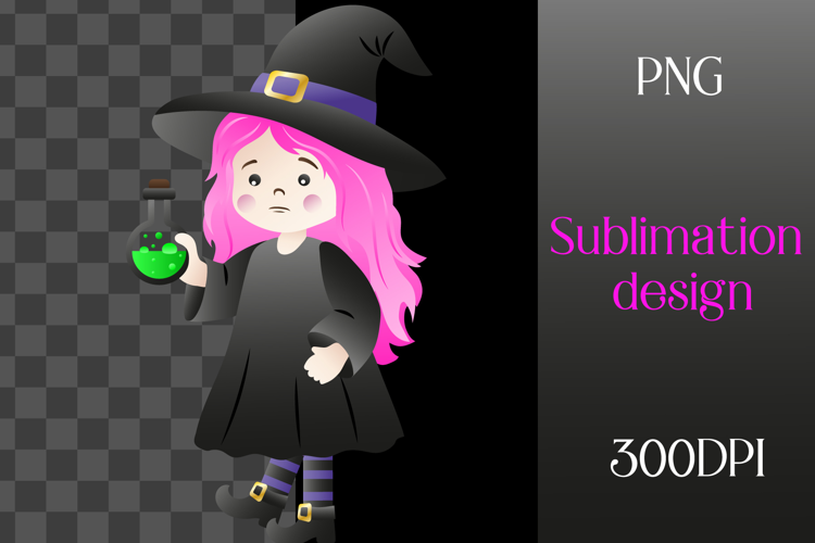 Cute little witch. Halloween sublimation. PNG