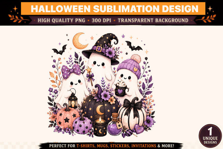 Halloween Ghost Pumpkin Clipart PNG example image 1