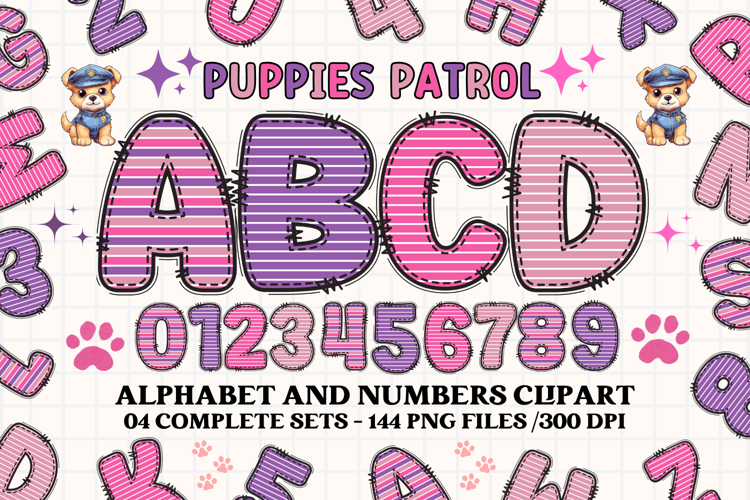 Puppies Patrol Alphabet png, letters doodle, puppies clipart