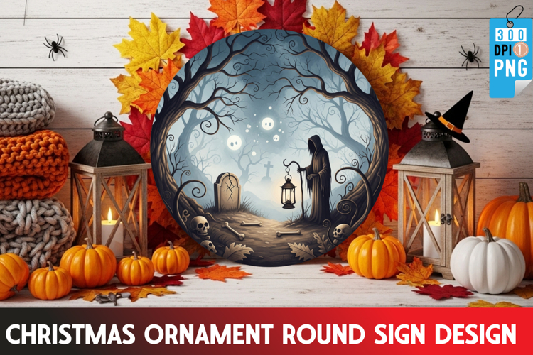 Halloween Ornaments Round Sign PNG, Halloween Round Sign PNG