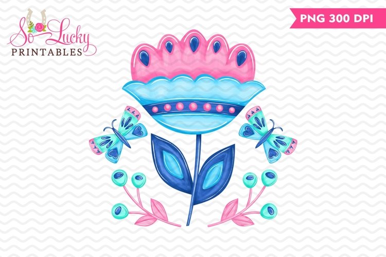 Folk Flower painted printable sublimation design example image 1