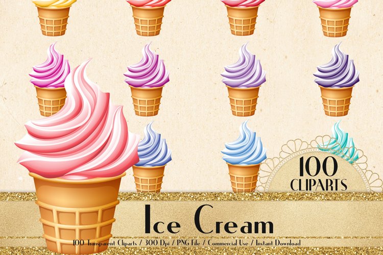 100 Ice Cream Clip Arts, Birthday Party, Kid Scrapbook example image 1