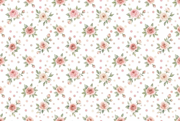 Watercolor dot and flower seamless pattern