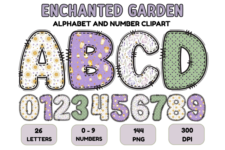Enchanted Garden Alphabet & Numbers Clipart PNG 300 DPI