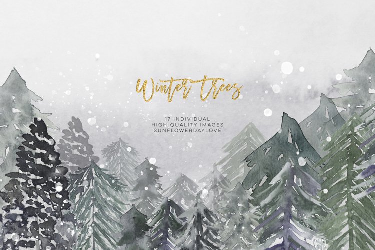 Winter Conifers clipart, Watercolor Forest clip art example image 1