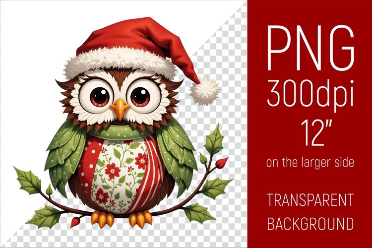 Christmas Owl PNG | Christmas Sublimation Design example image 1