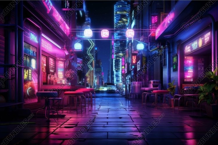 Neon glow of cyberpunk cityscape at night example image 1
