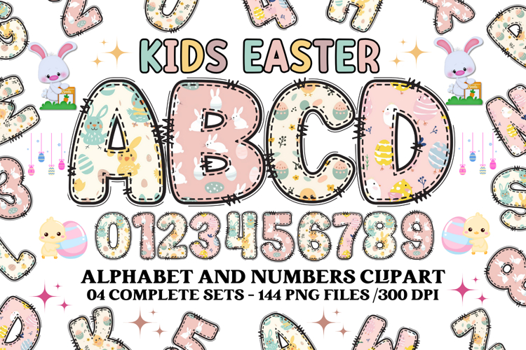 Kids Easter Alphabet png clipart, kids easter letters doodle