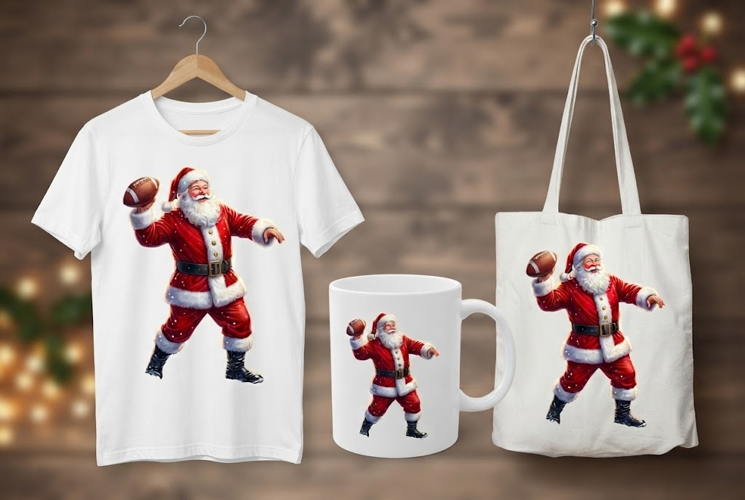 Throwing Football Santa Claus Holiday Design