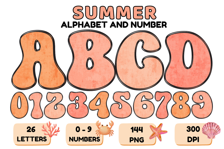 Summer Alphabet & Numbers PNG Clipart Doodle Letters 300 DPI
