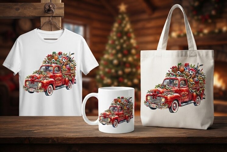 Christmas Delivery Red Pickup Truck Design example image 1