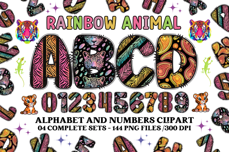 Rainbow Animal Alphabet png clipart, animal letters doodle