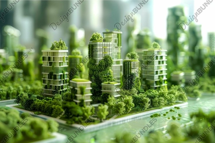 Futuristic sustainable city with integrated vegetation, ecof example image 1