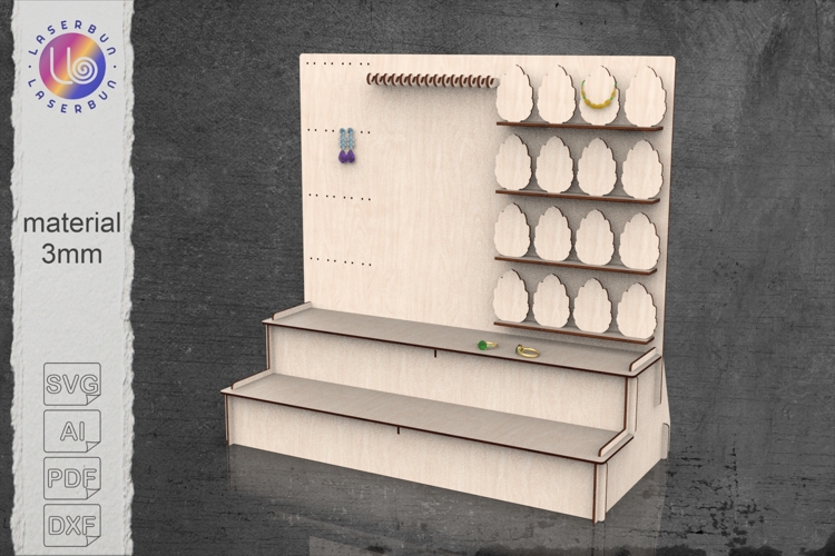 Spacious Jewelry Display Stand with Pegboard Back