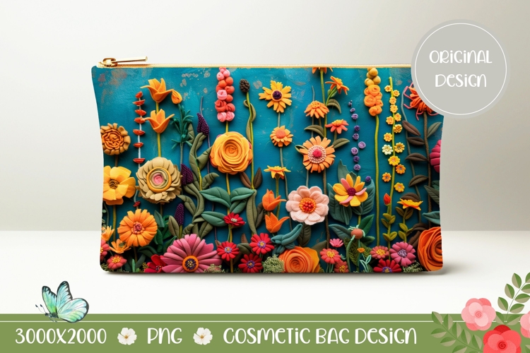 Knitted Flowers Cosmetic Bag, Floral Cosmetic Bag Print