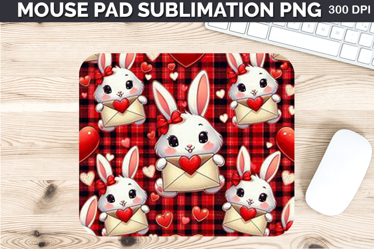Watercolor Bunny Mouse Pad Sublimation - Valentines PNG